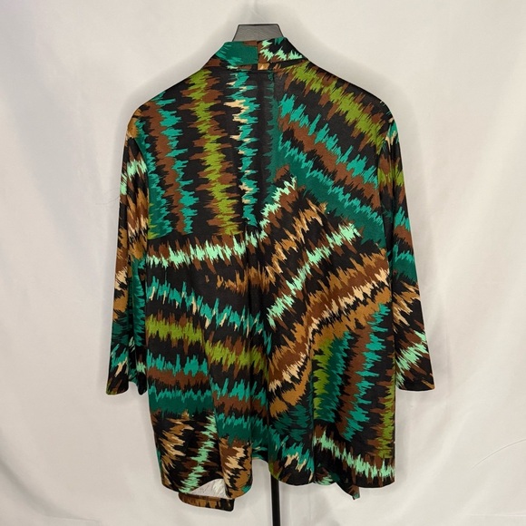 Travel Elements Green & Brown Abstract Open Front Cardigan XL EUC - Picture 2 of 3